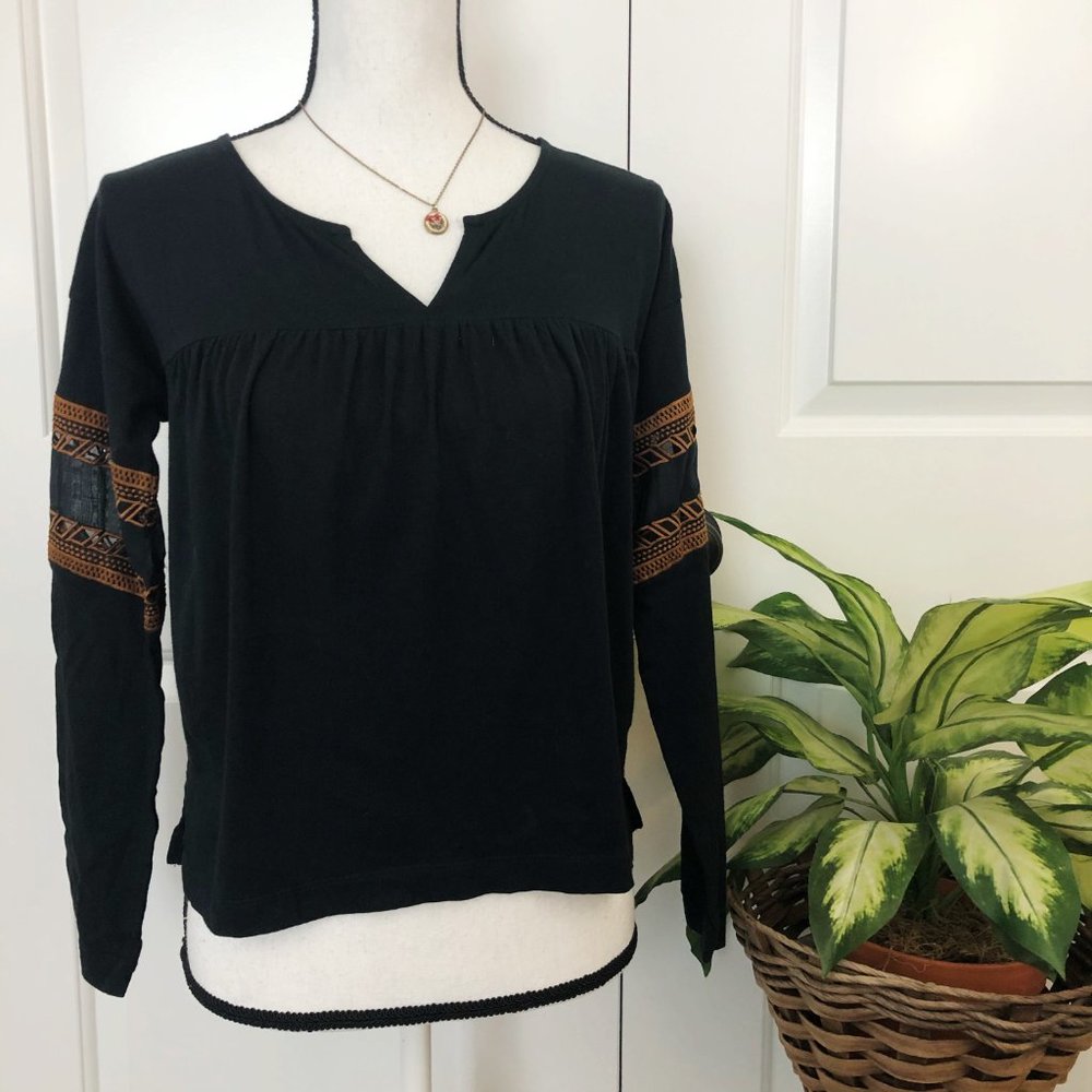 MADEWELL silk blend sheer panel long sleeve top